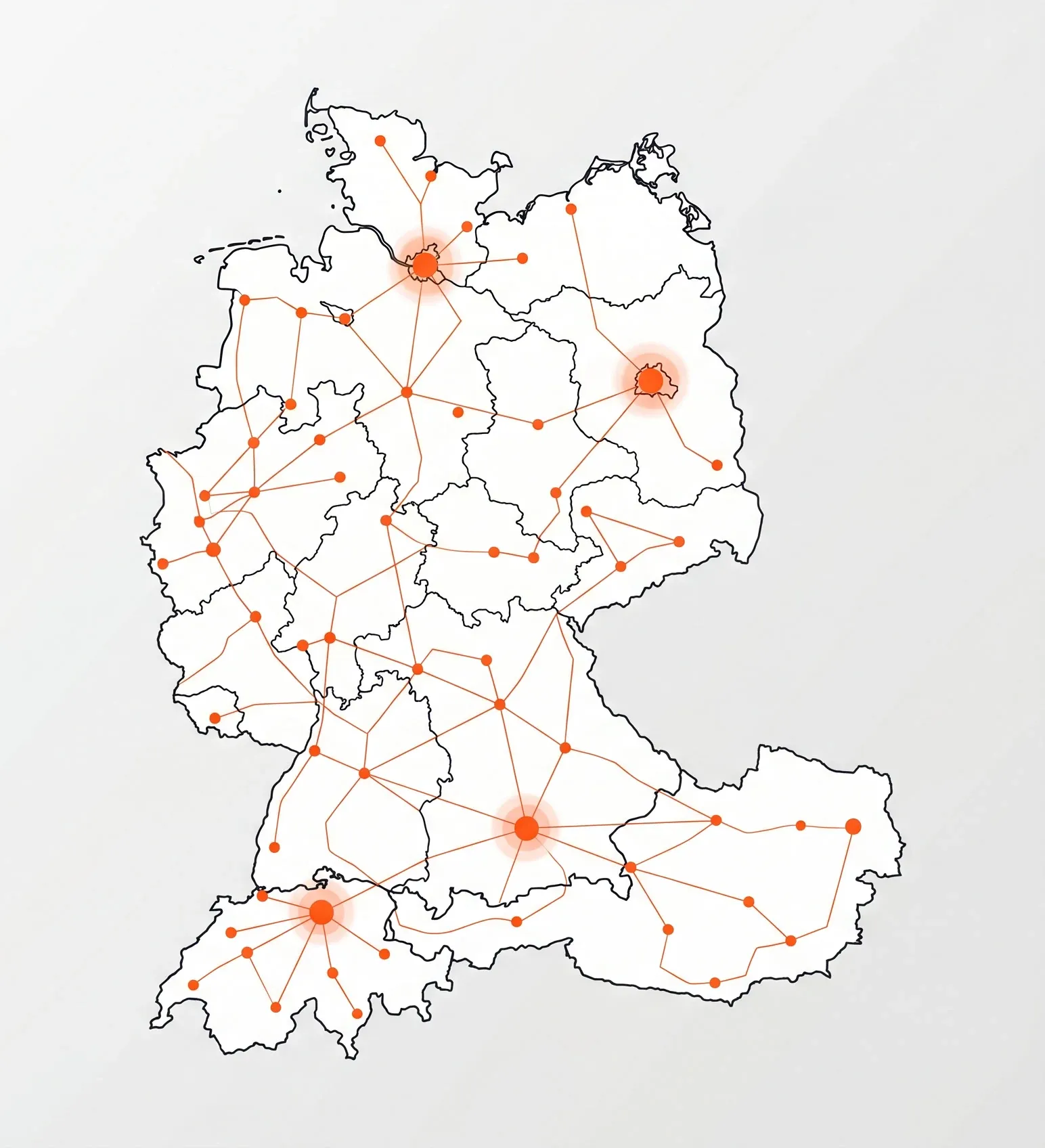 Karte der DACH-Region mit Standorten